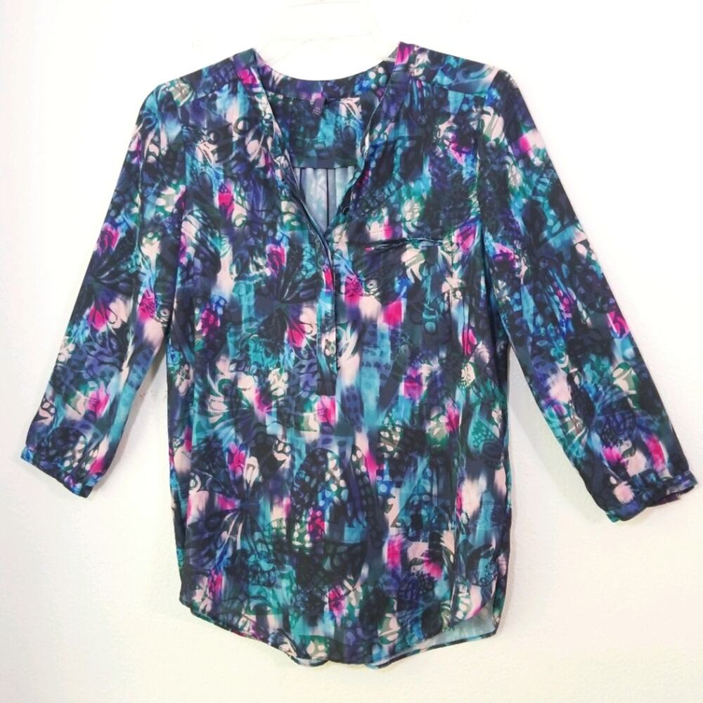 NYDJ butterfly print 1/2 button tunic top XS